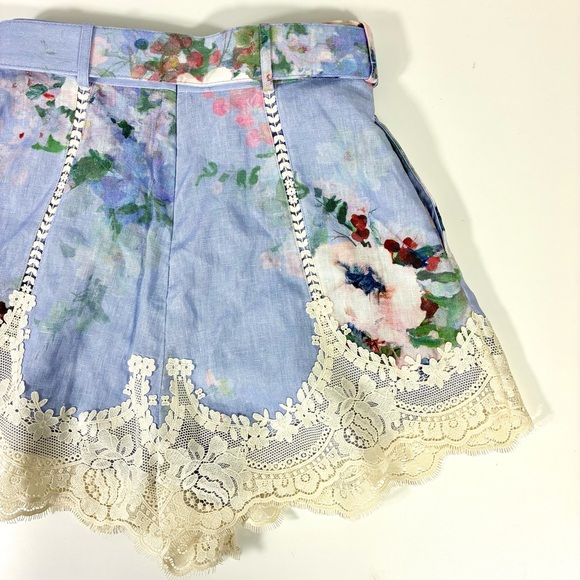 *SOLD* Zimmermann Everley Floral Belted Lace Trim Linen Shorts Light Blue NWT - Picture 10 of 17